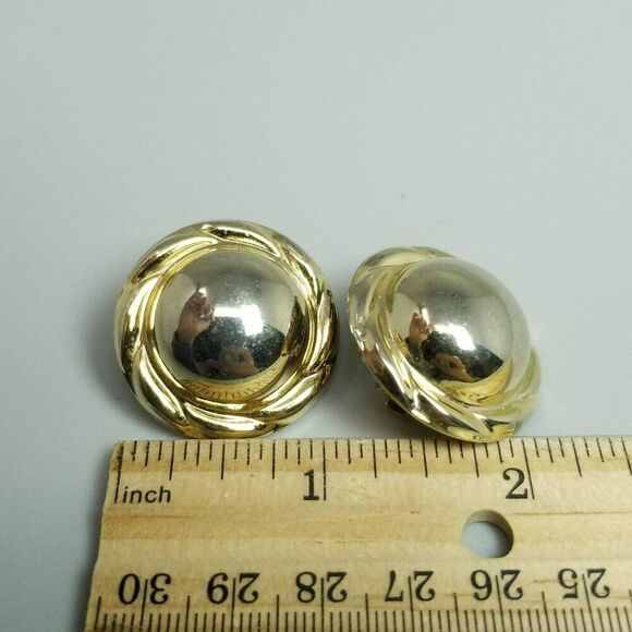 Vintage Gold Tone Dome Shape Clip On Earrings, 80s 90s Retro Style, Estate - Picture 5 of 7